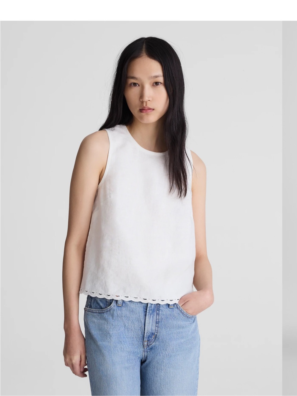 Madewell White Sleeveless Scallop-Hem Tank - white